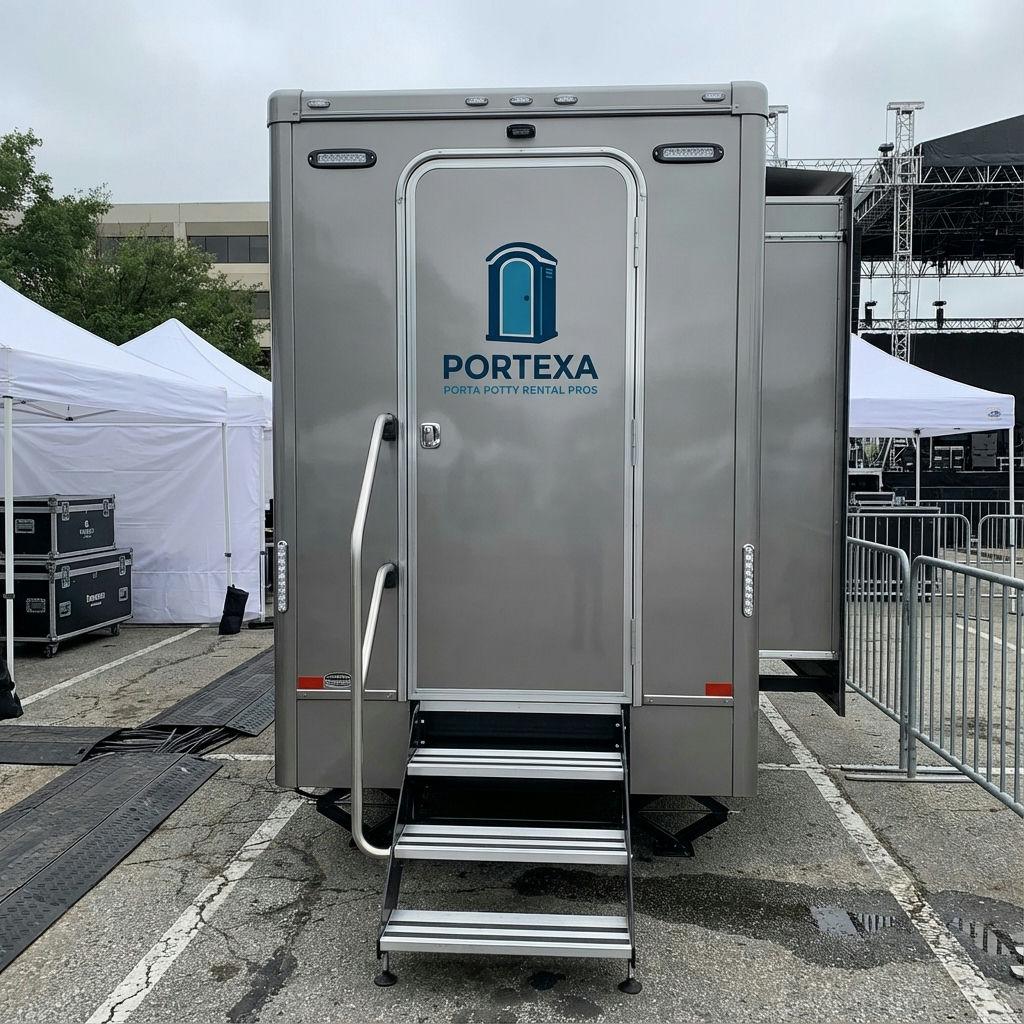 Portable restroom trailer at event