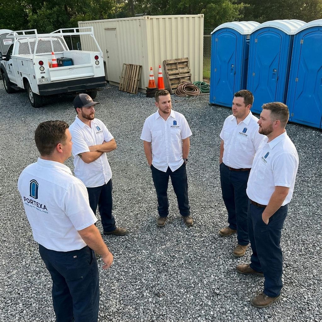 Portexa Porta Potty Rental Pros crew at depot